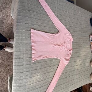 Aerie Dusty Pink Ribbed Button-Up Top